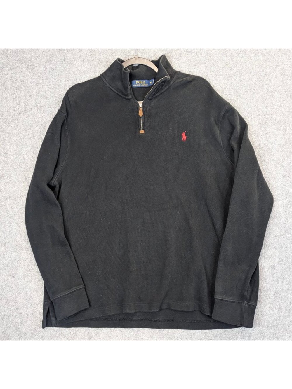 Polo Ralph Lauren Mens XL Black 1/4 Zip Pullover Sweatshirt Red Pony Logo Sweate